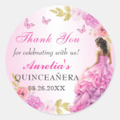 エレガント赤面ピンクフローラキンセアニェラ誕生日 ラウンドシール (正面)