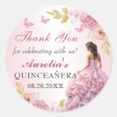 エレガント赤面ピンクフローラキンセアニェラ誕生日 ラウンドシール (正面)