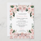 エレガント赤面ピンクフローラキンセアニェラ誕生日 招待状 (裏面)
