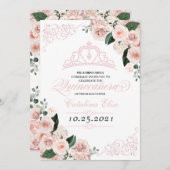エレガント赤面ピンクフローラキンセアニェラ誕生日 招待状 (正面/裏面)
