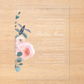 エレガント赤面ピンクフローラキンセアニラ アクリル招待状 (正面)