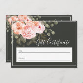 エレガント赤面ピンクフローラギフト証明書カード 招待状 (正面/裏面)