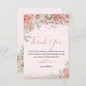 エレガント赤面ピンクフローラグリッター誕生日 サンキューカード (正面/裏面)