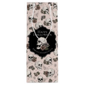 エレガント赤面ピンクフローラスカルハロウィーン ワインギフトバッグ (裏面)