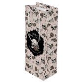 エレガント赤面ピンクフローラスカルハロウィーン ワインギフトバッグ (正面アングル)