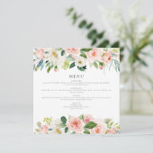 エレガント赤面ピンクフローラスクエアディナーメニューカード 招待状 (スタンド正面)