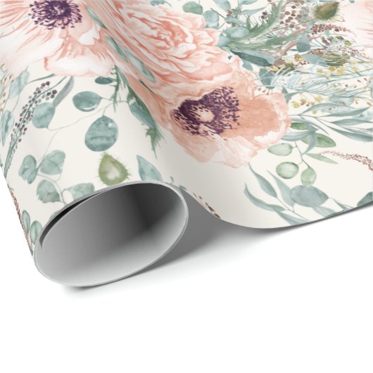エレガント赤面ピンクフローラセージ緑の葉 ラッピングペーパー (ロールコーナー)