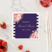 エレガント赤面ピンクフローラネイビーブルーストライプ スタンダードカクテルナプキン (インサイチュ)