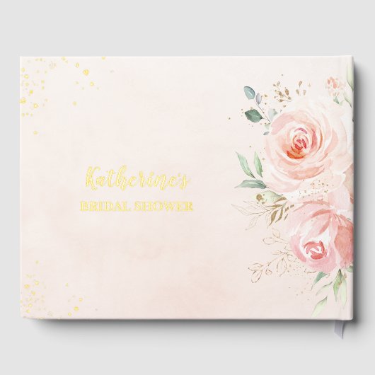 エレガント赤面ピンクフローラバラブライダルシャワー金ゴールド ゲストブック (裏面)