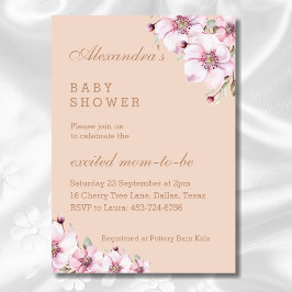 エレガント赤面ピンクフローラバラベビーシャワー 招待状