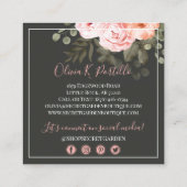 エレガント赤面ピンクフローラバラモダンソーシャルメディア スクエア名刺 (裏面)