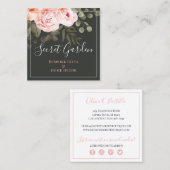 エレガント赤面ピンクフローラバラモダンソーシャルメディア スクエア名刺 (正面/裏面)