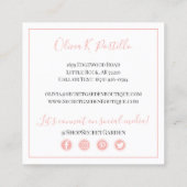 エレガント赤面ピンクフローラバラモダンソーシャルメディア スクエア名刺 (裏面)