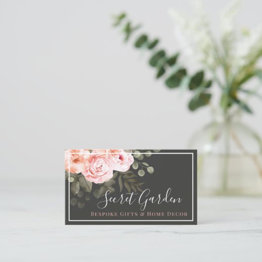 エレガント赤面ピンクフローラバラモダンソーシャルメディア 名刺 (スタンド正面)