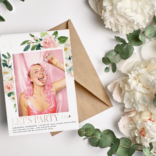 エレガント赤面ピンクフローラバラ金ゴールドフレ実在ーム 箔招待状