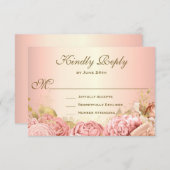 エレガント赤面ピンクフローラバラ 出欠カード (正面/裏面)