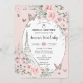 エレガント赤面ピンクフローラパリブライダルシャワー 招待状 (正面/裏面)