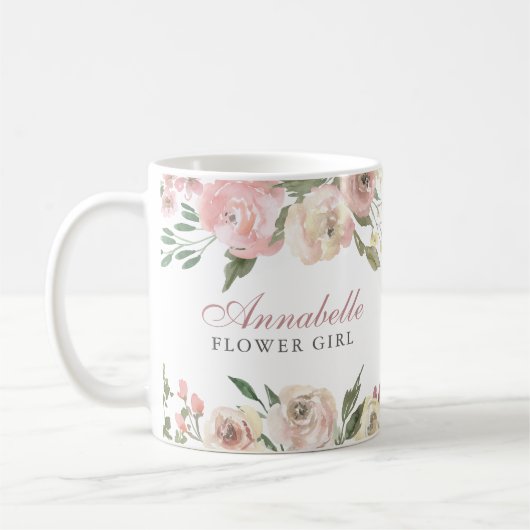 エレガント赤面ピンクフローラパーソナライズされたフラワーガール コーヒーマグカップ (左)