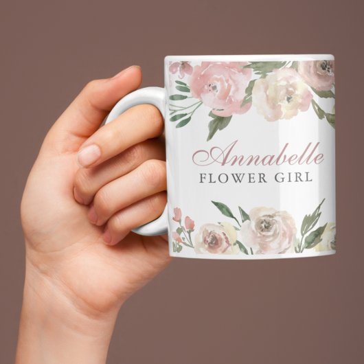 エレガント赤面ピンクフローラパーソナライズされたフラワーガール コーヒーマグカップ