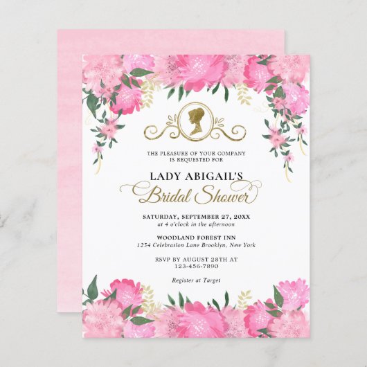 エレガント赤面ピンクフローラビクトリアンブライダルシャワー (正面/裏面)