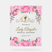 エレガント赤面ピンクフローラビクトリアンブライダルシャワー アクリルサイン (正面)