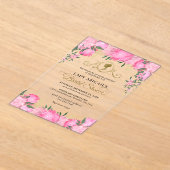 エレガント赤面ピンクフローラビクトリアンブライダルシャワー アクリル招待状 (レイダウン)