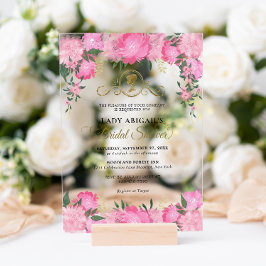 エレガント赤面ピンクフローラビクトリアンブライダルシャワー アクリル招待状