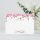 エレガント赤面ピンクフローラビクトリアンブライダルシャワー サンキューカード (スタンド正面)