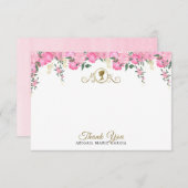 エレガント赤面ピンクフローラビクトリアンブライダルシャワー サンキューカード (正面/裏面)