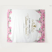 エレガント赤面ピンクフローラビクトリアンブライダルシャワー タペストリー (正面(横))