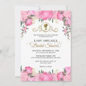 エレガント赤面ピンクフローラビクトリアンブライダルシャワー 招待状 (正面)