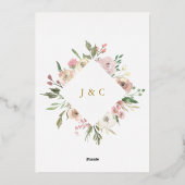 エレガント赤面ピンクフローラピー結婚ニー金ゴールド 箔招待状 (裏面)