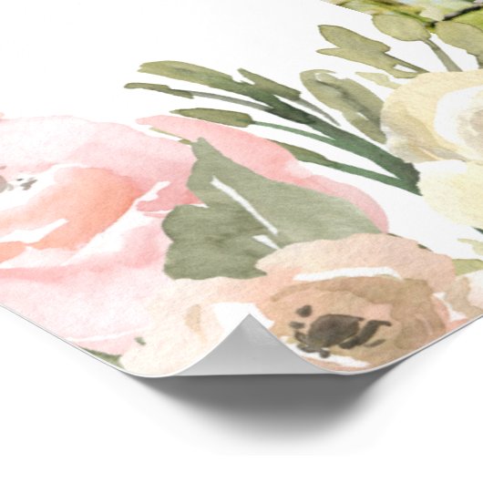 エレガント赤面ピンクフローラフォト庭園の結婚式 ポスター (角)