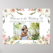 エレガント赤面ピンクフローラフォト庭園の結婚式 ポスター (正面)