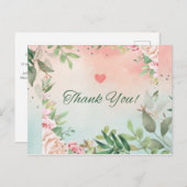 エレガント赤面ピンクフローラブライダルサンキューカード ポストカード (正面/裏面)