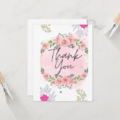 エレガント赤面ピンクフローラブライダルシャワーありがとう  カード (正面/裏面インサイチュ)