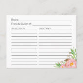 エレガント赤面ピンクフローラブライダルシャワーレシピ ポストカード (裏面)