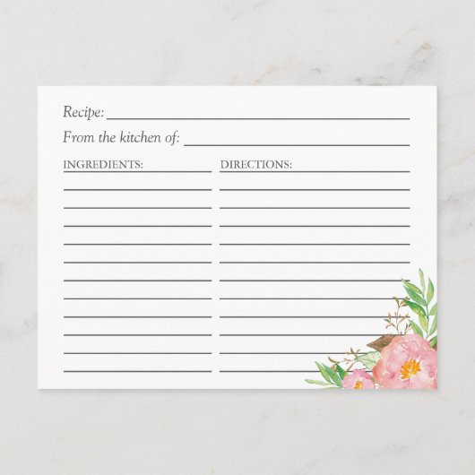 エレガント赤面ピンクフローラブライダルシャワーレシピ ポストカード (裏面)