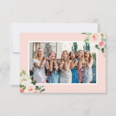 エレガント赤面ピンクフローラブライダルシャワー写真 サンキューカード (裏面)