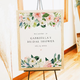 エレガント赤面ピンクフローラブライダルシャワー歓迎 ポスター
