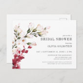 エレガント赤面ピンクフローラブライダルシャワー インビテーションポストカード (正面/裏面)