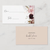 エレガント赤面ピンクフローラブライダルシャワー プレイスカード (正面/裏面)