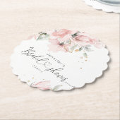 エレガント赤面ピンクフローラブライダルシャワー ペーパーコースター (アングル)