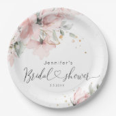 エレガント赤面ピンクフローラブライダルシャワー ペーパープレート (正面)