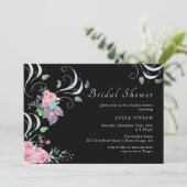 エレガント赤面ピンクフローラブライダルシャワー 招待状 (スタンド正面)