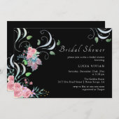 エレガント赤面ピンクフローラブライダルシャワー 招待状 (正面/裏面)