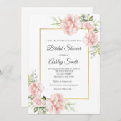 エレガント赤面ピンクフローラブライダルシャワー 招待状 (正面/裏面)