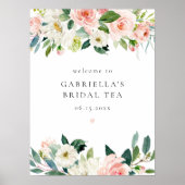 エレガント赤面ピンクフローラブライダルティーウェルカム ポスター (正面)