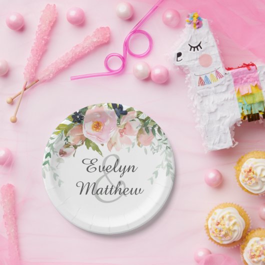 エレガント赤面ピンクフローラブーケブライダルシャワー ペーパープレート (パーティー)