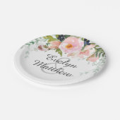 エレガント赤面ピンクフローラブーケブライダルシャワー ペーパープレート (アングル)